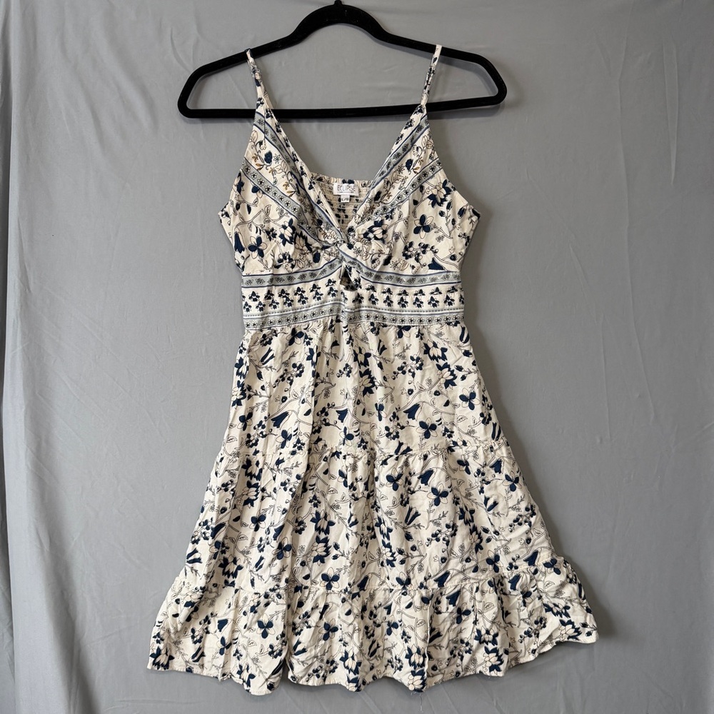 Eclipse Womens Floral Babydoll Mini Sun Dress Size L Cream Resortwear Tropical